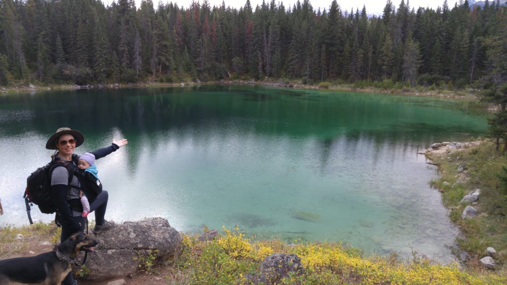 Janet overlooking the Fourth Lake in the Valley of the Five Lakes