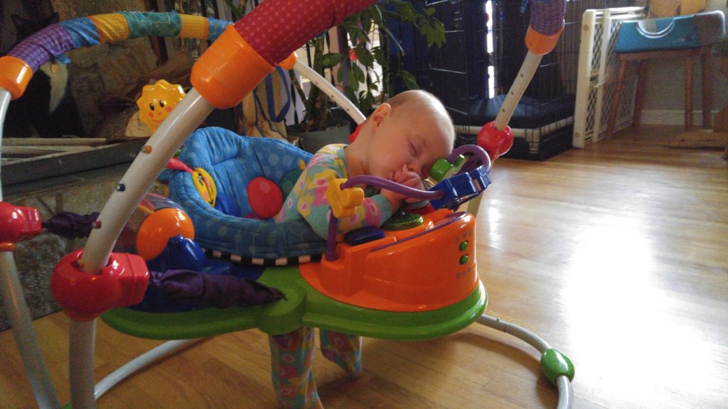 Eileen Asleep in Her Exersaucer