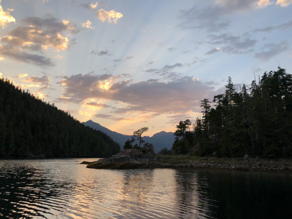 View from the cabin at sunset with sun rays